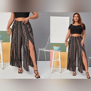 Flowy Floral Pants with split elastic waist beach coverup 2x